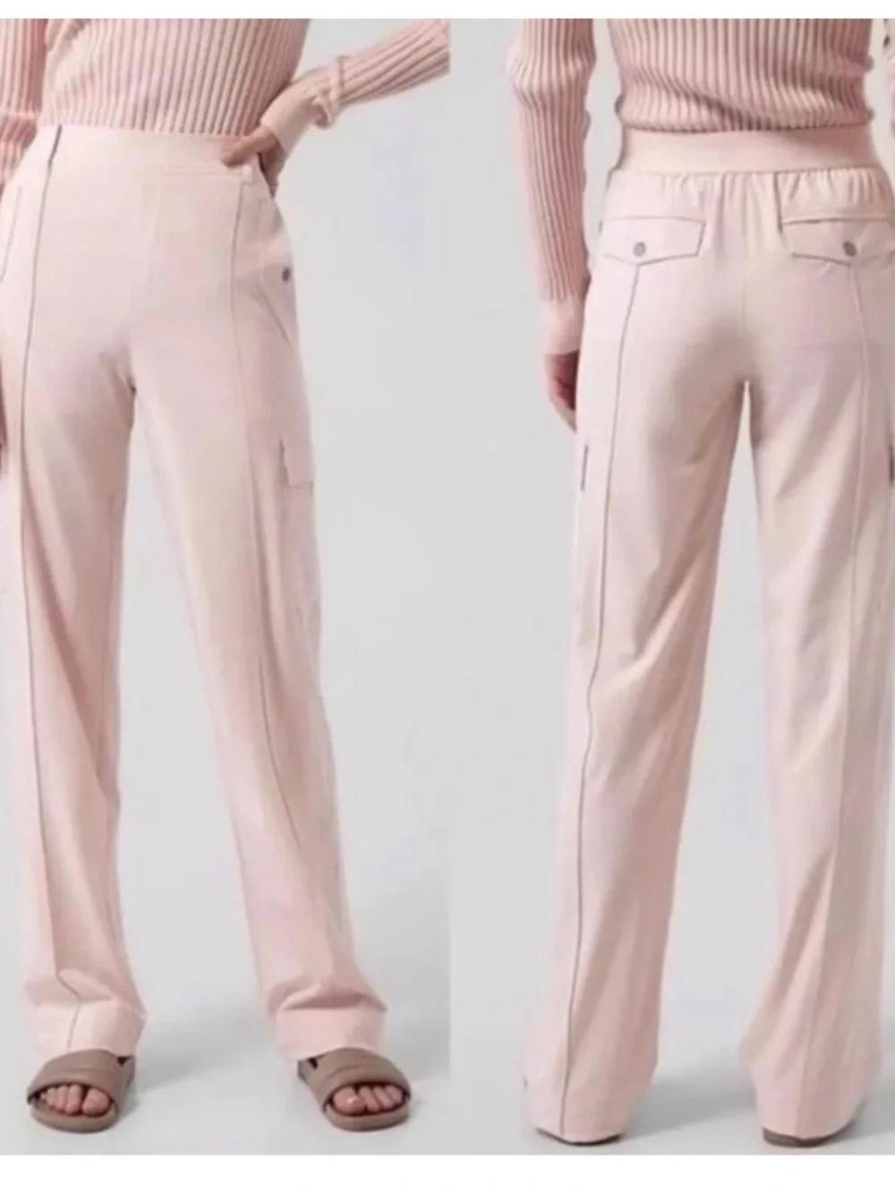 Athleta NWT Vienna Cargo PANTS Pink High Rise Straight-Leg Trousers Size 10